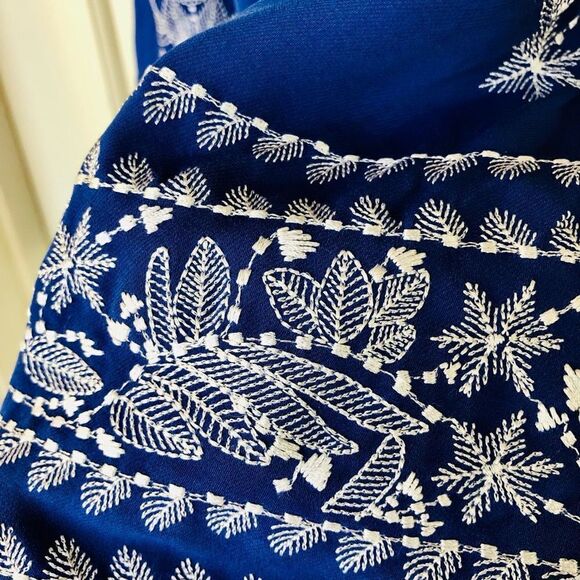 NWOT Bebe Blue High Waist Fit and Flare Embroidered Dress - Picture 7 of 16